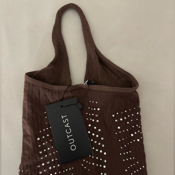 Brown Rhinestone Nylon Mini Dress π - Picture 4 of 4